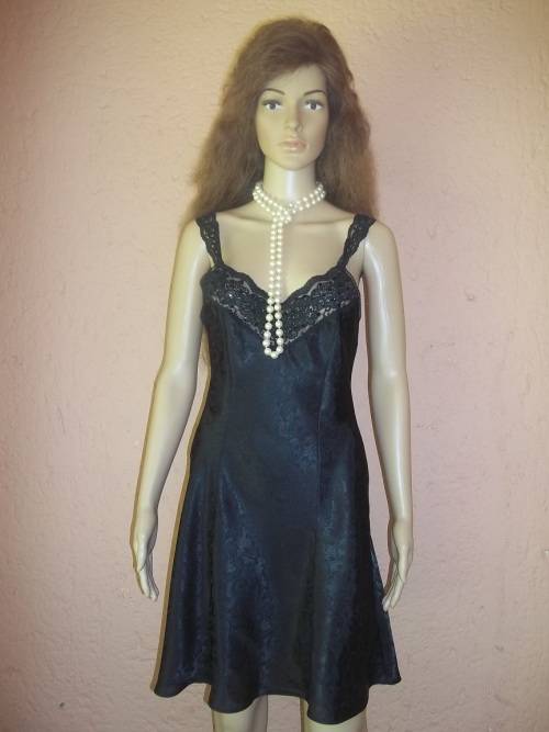 Lace-Trim Satin Night Dress White & Black